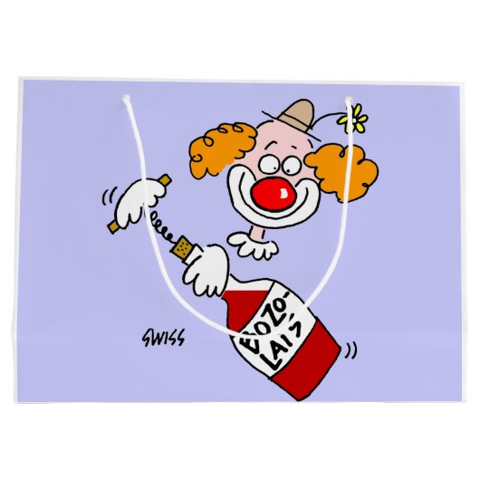 Funny Cartoon Clown Offener Flasche Wein Große Geschenktüte (Rückseite)