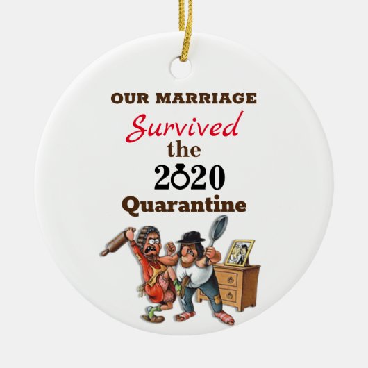 Funny Cartoon Couple Marriage 2020 Quarantine Keramik Ornament (Vorne)