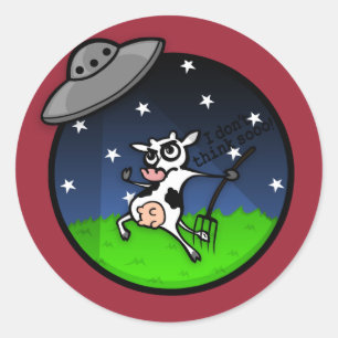 FUNNY CARTOON COW ALIEN UFO ABDUCERS STICKERS