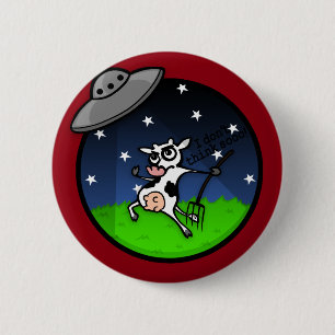 FUNNY CARTOON COW ALIEN UFO ABDUCKSCHALTFLÄCHE BUTTON