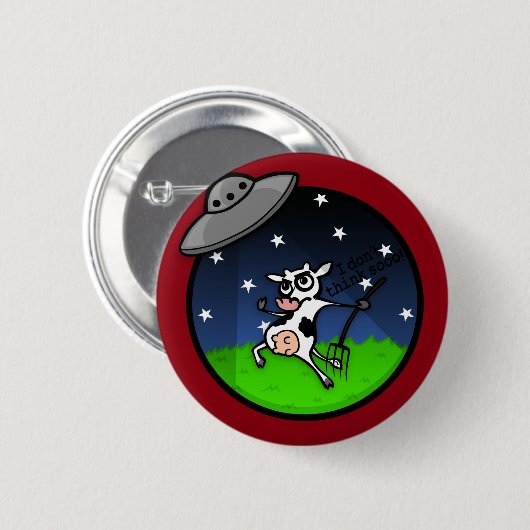 FUNNY CARTOON COW ALIEN UFO ABDUCKSCHALTFLÄCHE BUTTON (Vorne & Hinten)
