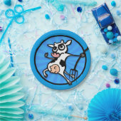 FUNNY CARTOON COW MIT PITCH FORK PAPIERPLATTE PAPPTELLER (Party)