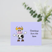 Funny Cartoon Cow Postkarte (Stehend Vorderseite)
