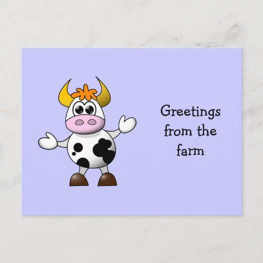 Funny Cartoon Cow Postkarte (Vorderseite)