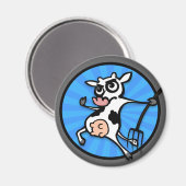 FUNNY CARTOON COW ROUND MAGNET (Vorderseite/Rückseite)