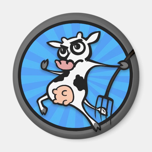 FUNNY CARTOON COW ROUND MAGNET (Vorne)