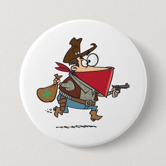 Funny Cartoon Cowboy Bandit Robber Button (Vorderseite)