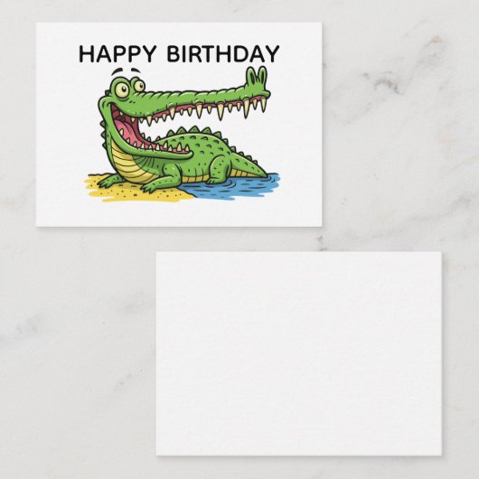 Funny Cartoon Crocodile mit großem Lächeln Geburts Mitteilungskarte (Vorne/Hinten)