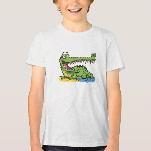 Funny Cartoon Crocodile mit großem Lächeln Tri-Blend Shirt (Vorderseite)