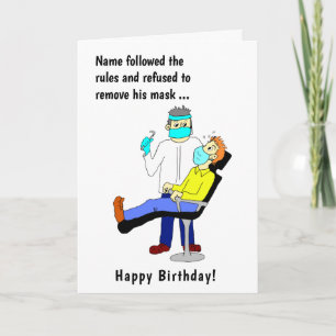 Funny Cartoon Dentist Face Mask Male Birthday Karte