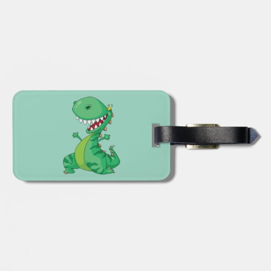 Funny Cartoon Dinosaur Roaring T-Rex Gepäckanhänger (Rückseite horizontal)