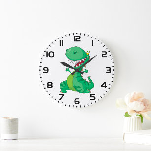 Funny Cartoon Dinosaur Roaring T-Rex Große Wanduhr