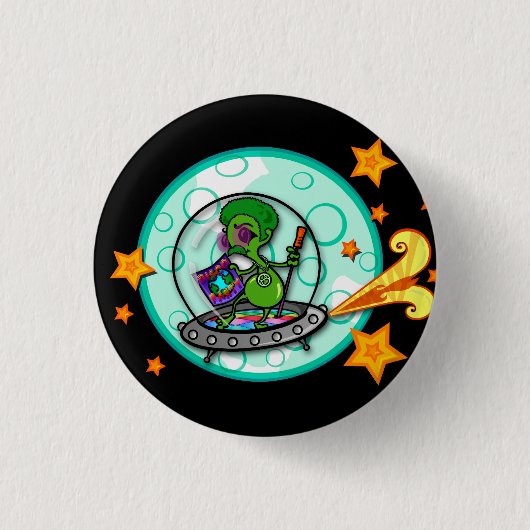 FUNNY CARTOON DISCO ALIEN ROUND BUTTON (Vorderseite)