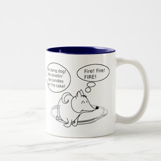 Funny Cartoon Dog Birthday Zweifarbige Tasse (Rechts)