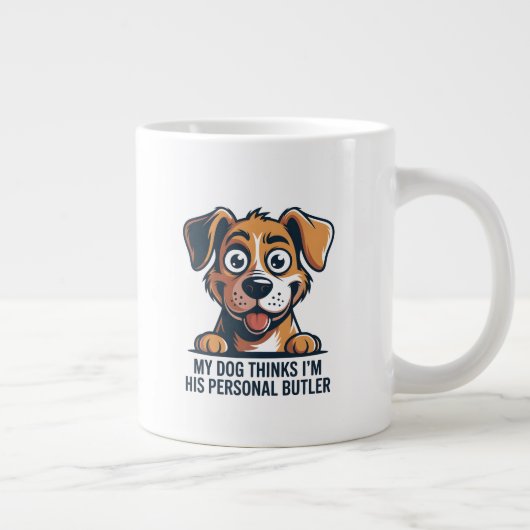 Funny Cartoon Dog Butler Quote Jumbo-Tasse (Rechts)