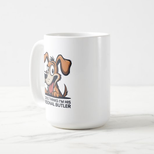 Funny Cartoon Dog Butler Quote Kaffeetasse (Vorderseite Links)