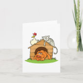 Funny Cartoon Dog Cat and Chicken on Doghouse Karte (Vorderseite)