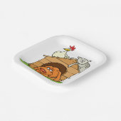 Funny Cartoon Dog Cat and Chicken on Doghouse Pappteller (Gewinkelt)