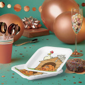 Funny Cartoon Dog Cat and Chicken on Doghouse Pappteller