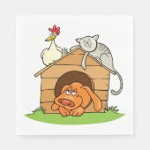 Funny Cartoon Dog Cat and Chicken on Doghouse Serviette (Vorderseite)