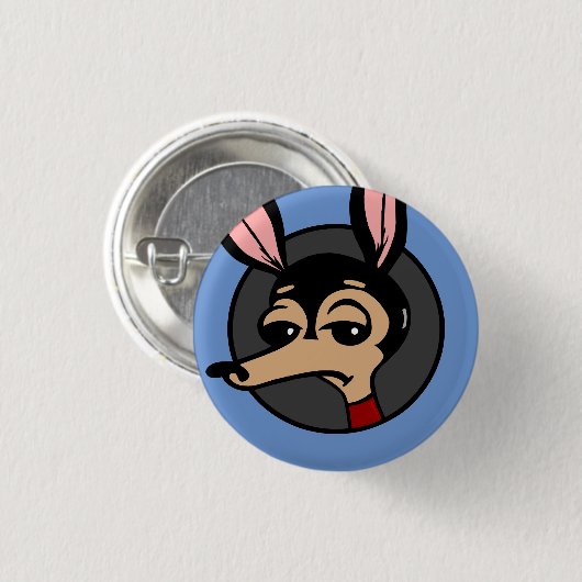 FUNNY CARTOON DOG GRAPHIC ROUND BUTTON (Vorne & Hinten)