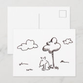 Funny Cartoon Dog Under Tree Drawing Post Card Postkarte (Vorne/Hinten)