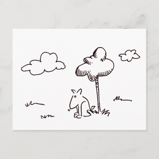 Funny Cartoon Dog Under Tree Drawing Post Card Postkarte (Vorderseite)