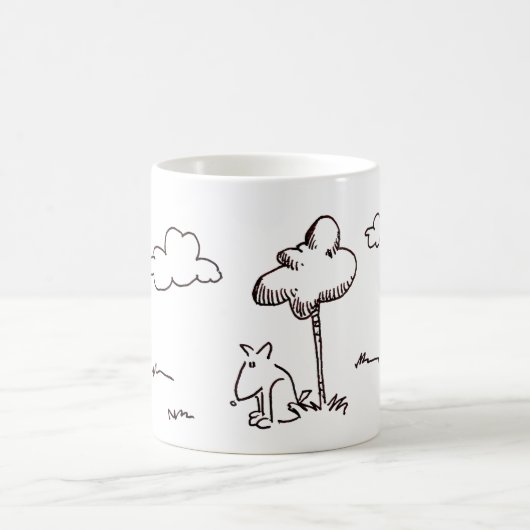 Funny Cartoon Dog Under Tree Line Drawing Kaffeetasse (Mittel)