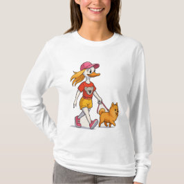 Funny Cartoon Duck Walking Dog T - Shirt - Niedlic
