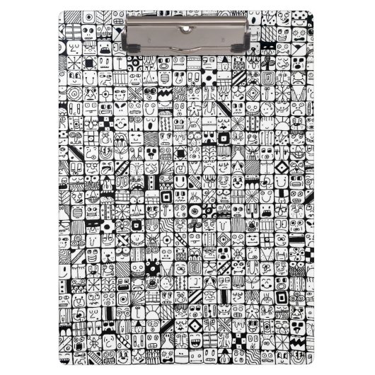 Funny Cartoon Faces Squares Klemmbrett (Vorderseite)