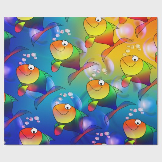 Funny Cartoon Fish Geschenkpapier (Flach)