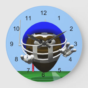 Funny Cartoon Football in einem Helm Große Wanduhr