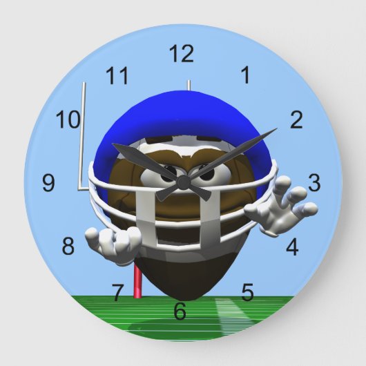 Funny Cartoon Football in einem Helm Große Wanduhr (Vorderseite)