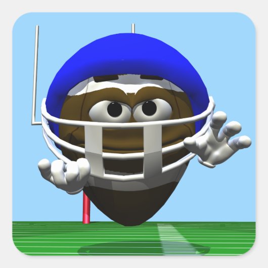 Funny Cartoon Football in einem Helm Quadratischer Aufkleber (Vorderseite)