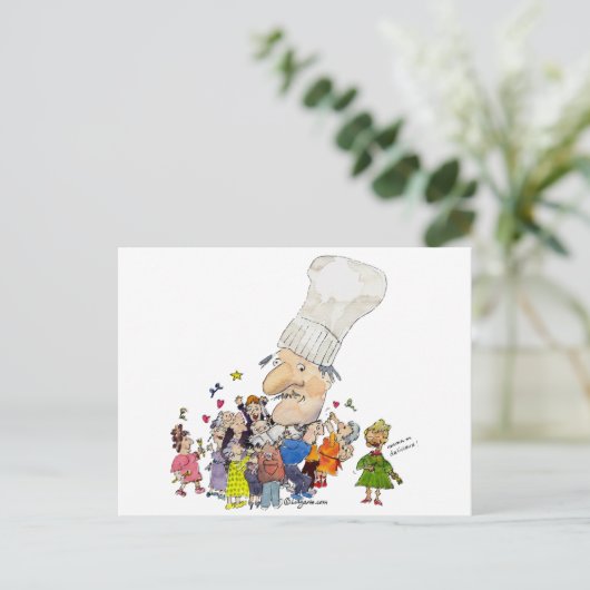 Funny Cartoon Französischer Koch Postkarte (Stehend Vorderseite)