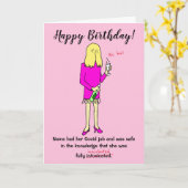 Funny Cartoon Frau Drinking Covid Jab Geburtstag Karte (Gelbe Blume)