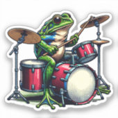 Funny Cartoon Frog spielt Trommeln Aufkleber (Vorderseite)