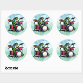 Funny Cartoon Frog spielt Trommeln Runder Aufkleber (Blatt)