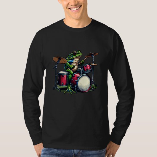Funny Cartoon Frog spielt Trommeln T-Shirt (Vorderseite)