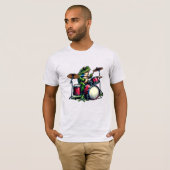 Funny Cartoon Frog spielt Trommeln T-Shirt (Vorne ganz)
