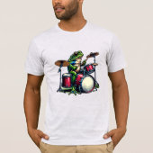 Funny Cartoon Frog spielt Trommeln T-Shirt (Vorderseite)