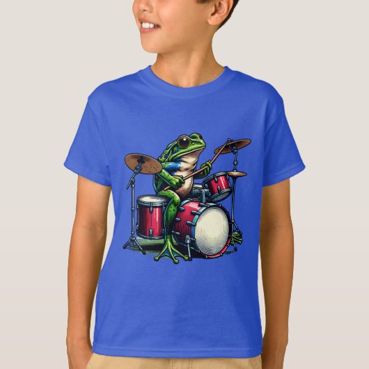 Funny Cartoon Frog spielt Trommeln T-Shirt (Vorderseite)