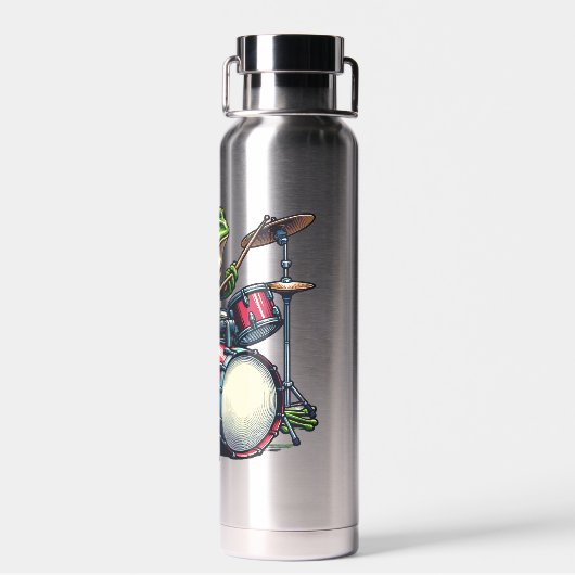 Funny Cartoon Frog spielt Trommeln Trinkflasche (Rückseite)