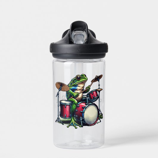 Funny Cartoon Frog spielt Trommeln Trinkflasche (Vorne)