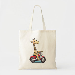 Funny Cartoon Giraffe Reiten auf dem Motorrad, Tragetasche