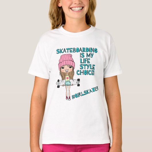Funny Cartoon Girl Skater T - Shirt / Skateboardin (Vorderseite)