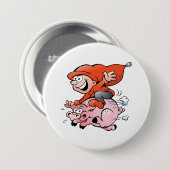 Funny Cartoon Gnome Riding Flying Pig Button (Vorne & Hinten)