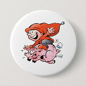 Funny Cartoon Gnome Riding Flying Pig Button (Vorderseite)