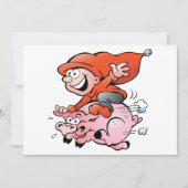 Funny Cartoon Gnome Riding Flying Pig Einladung (Vorderseite)
