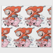 Funny Cartoon Gnome Riding Flying Pig Geschenkpapier (Flach)